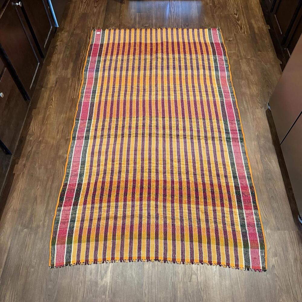 Vintage‎ 50s RARE Turkish Striped Kilim Rug | 180x152 cm | Colorful Handwoven